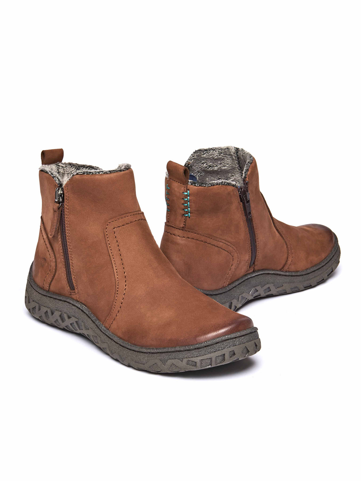 Brown dual-zip faux fur lined nubuck ankle boot - COHEN PECAN NUBUCK