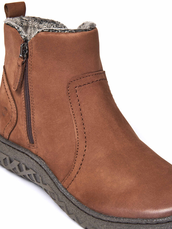 Brown dual-zip faux fur lined nubuck ankle boot - COHEN PECAN NUBUCK