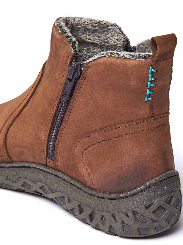 Brown dual-zip faux fur lined nubuck ankle boot - COHEN PECAN NUBUCK