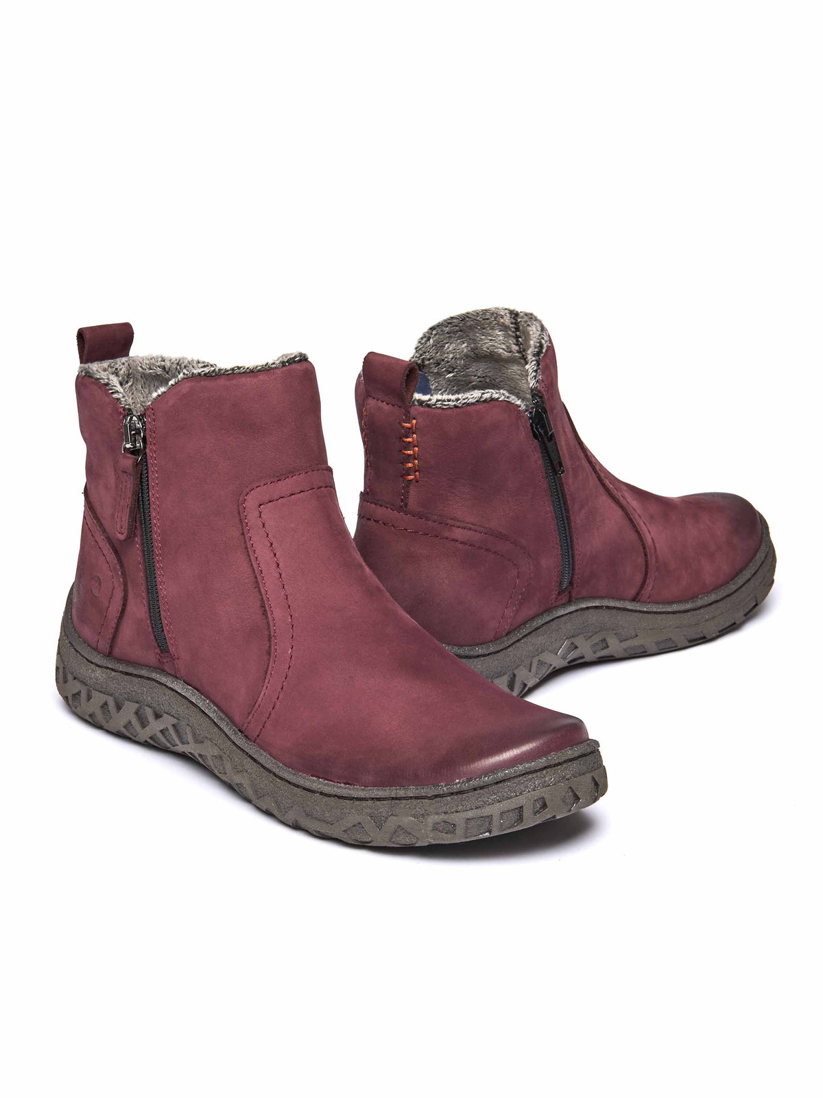 Red dual-zip faux fur lined nubuck ankle boot - COHEN ZINFANDEL RED NUBUCK