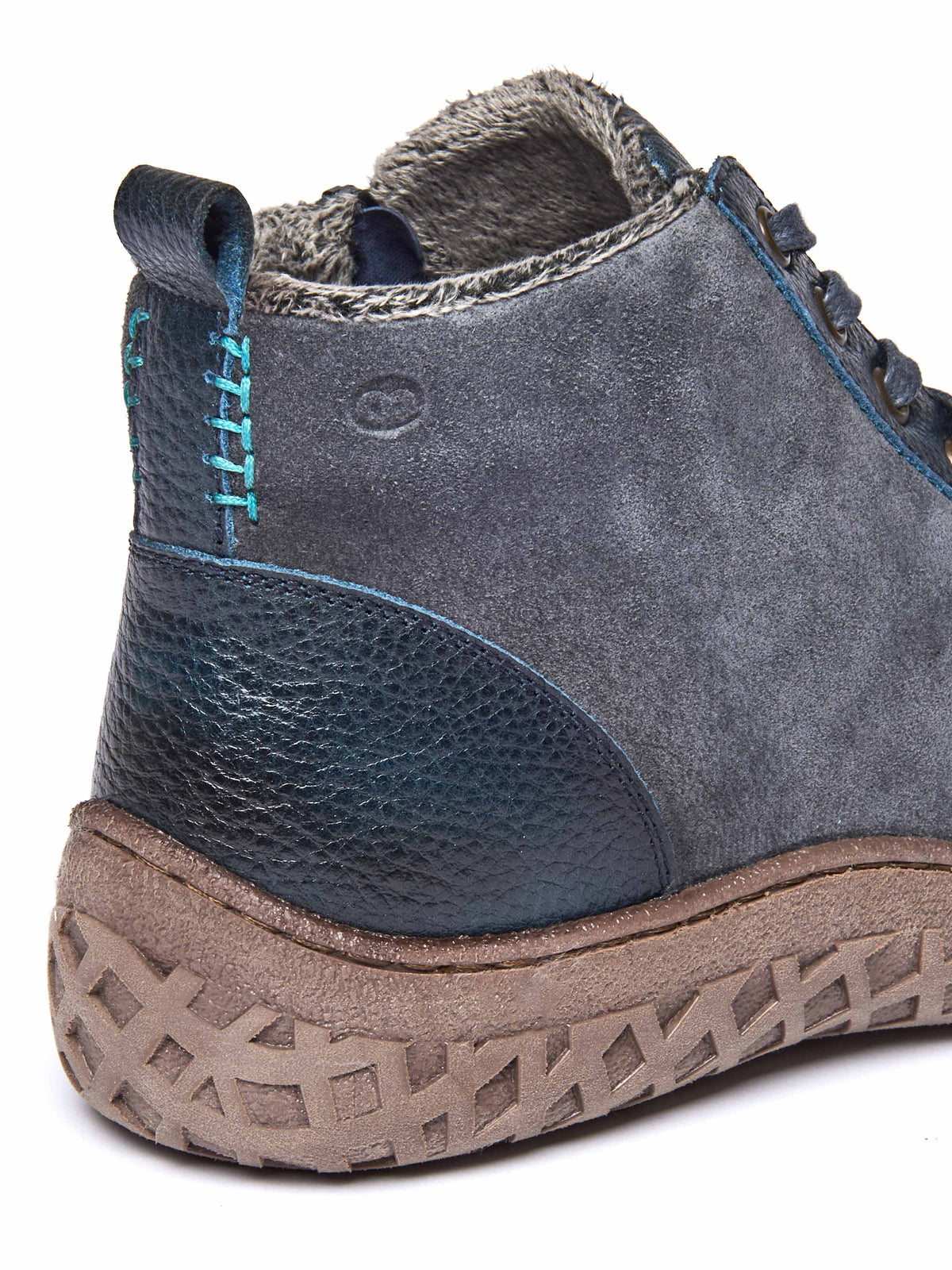 Blue faux fur, tread-soled ankle boots - RADCLIFFE INDIGO LEATHER/SUEDE