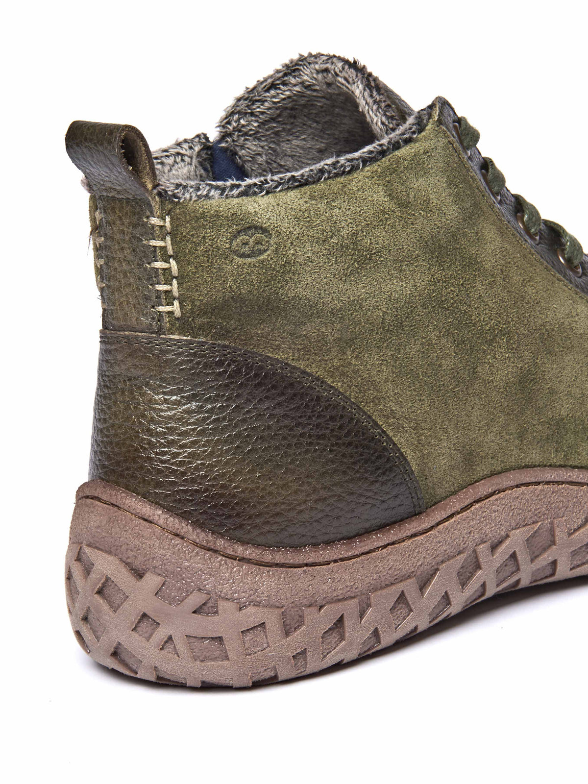 Green faux fur, tread-soled ankle boots - RADCLIFFE OLIVE GREEN LEATHER/SUEDE
