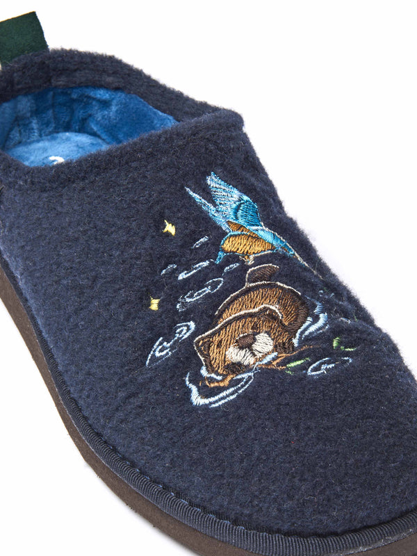 Blue embroidered mule slippers - WINTERCRESS INDIGO