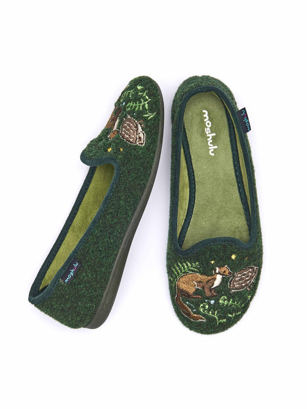 Green embroidered ballerina slipper - LOVAGE PINE GREEN