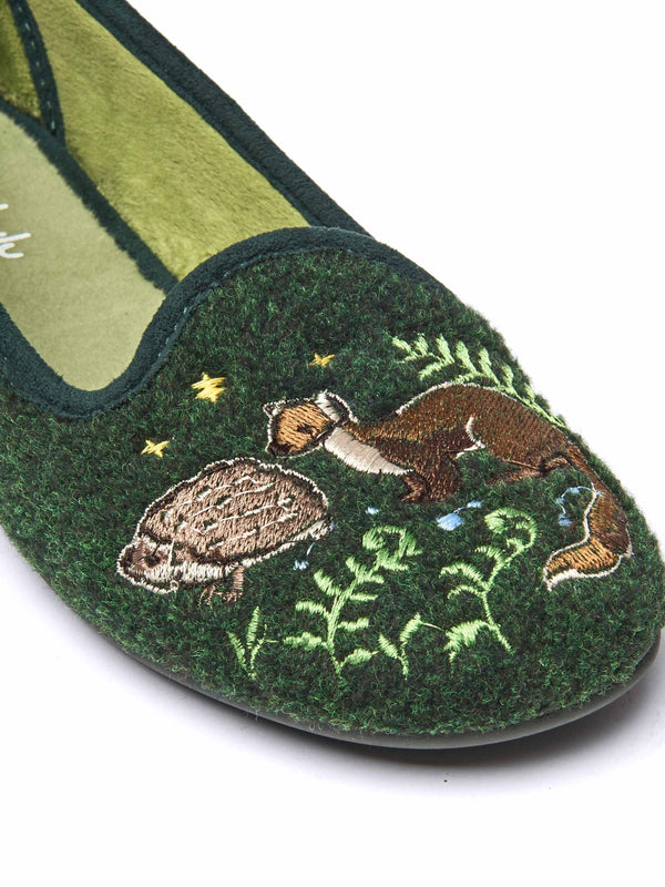 Green embroidered ballerina slipper - LOVAGE PINE GREEN