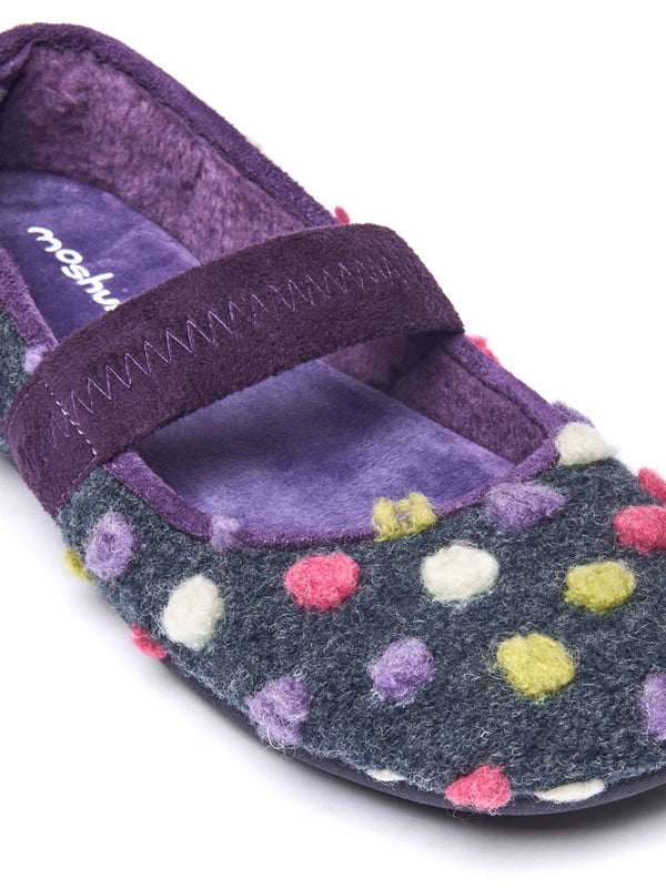 Blue spotty ballerina slipper with strap - MELYA INDIGO