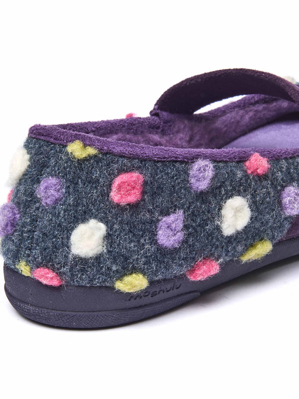 Blue spotty ballerina slipper with strap - MELYA INDIGO