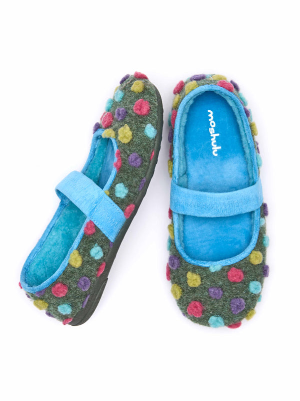 Green spotty ballerina slipper with strap - MELYA JADE GREEN