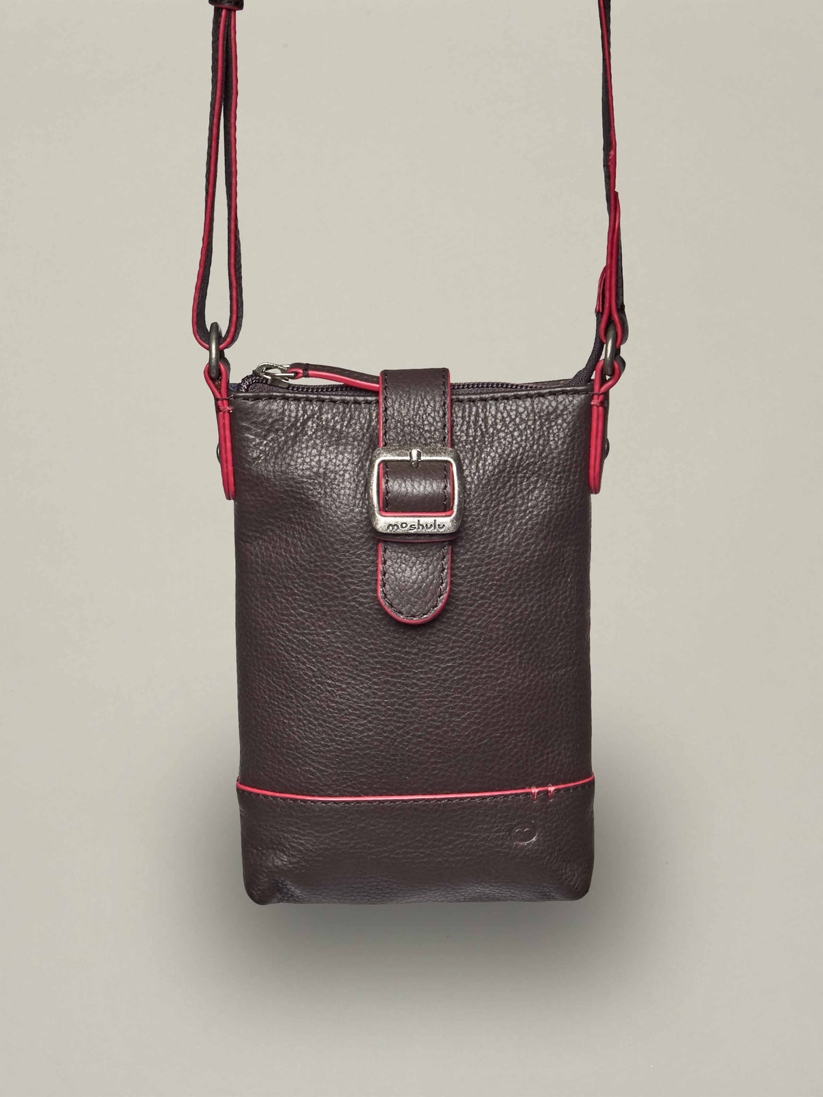 Brown leather cross-body phone pouch bag - TINTO 2 BROWN LEATHER