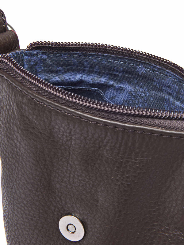 Brown leather cross-body phone pouch bag - TINTO 2 BROWN LEATHER