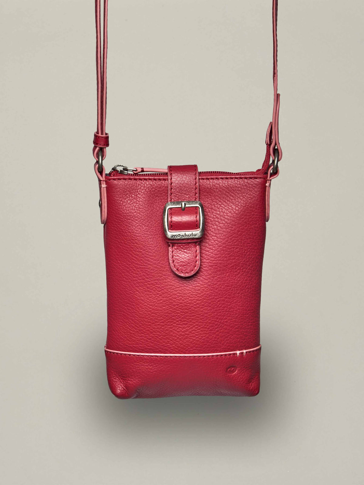 Red leather cross-body phone pouch bag - TINTO 2 RED LEATHER