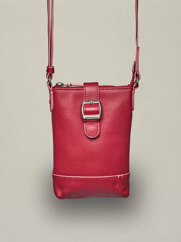 Red leather cross-body phone pouch bag - TINTO 2 RED LEATHER