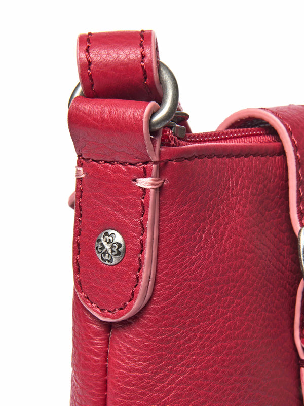 Red leather cross-body phone pouch bag - TINTO 2 RED LEATHER
