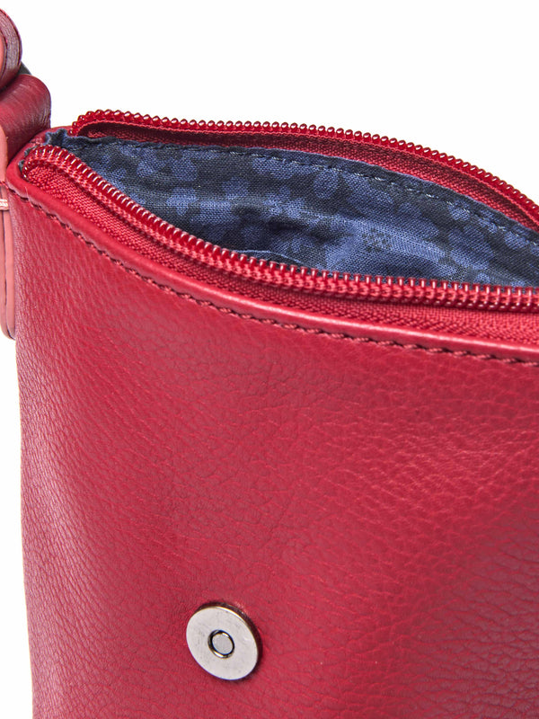 Red leather cross-body phone pouch bag - TINTO 2 RED LEATHER