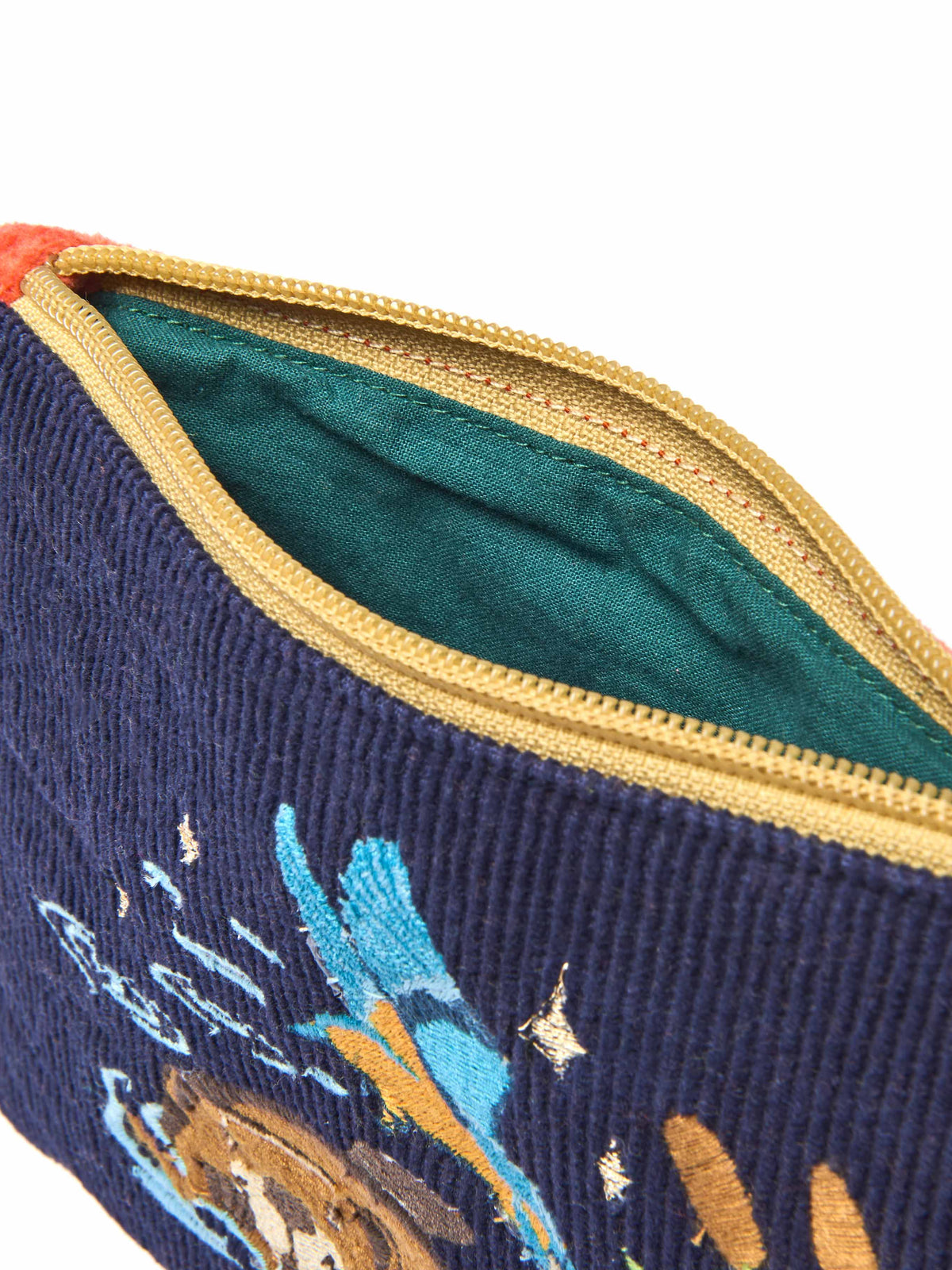 Blue embroidered everyday essentials pouch - DEVON WILDLIFE TRUST POUCH INDIGO BEAVER