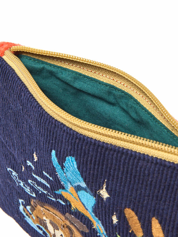 Blue embroidered everyday essentials pouch - DEVON WILDLIFE TRUST POUCH INDIGO BEAVER