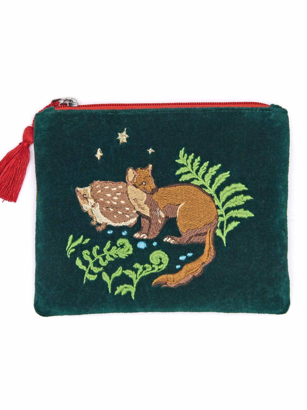 Green embroidered everyday essentials pouch - DEVON WILDLIFE TRUST POUCH PINE GREEN PINEMARTEN