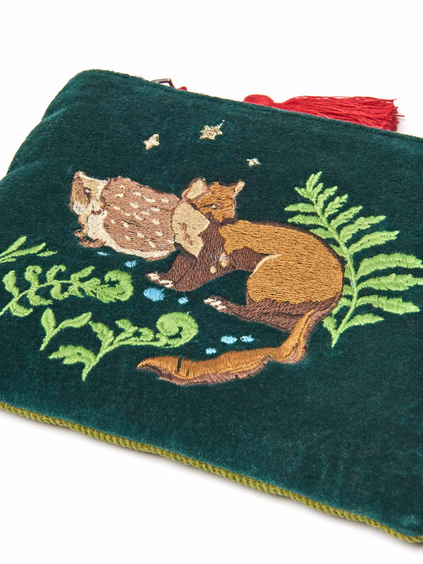 Green embroidered everyday essentials pouch - DEVON WILDLIFE TRUST POUCH PINE GREEN PINEMARTEN