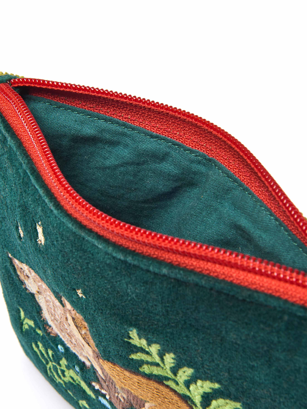Green embroidered everyday essentials pouch - DEVON WILDLIFE TRUST POUCH PINE GREEN PINEMARTEN