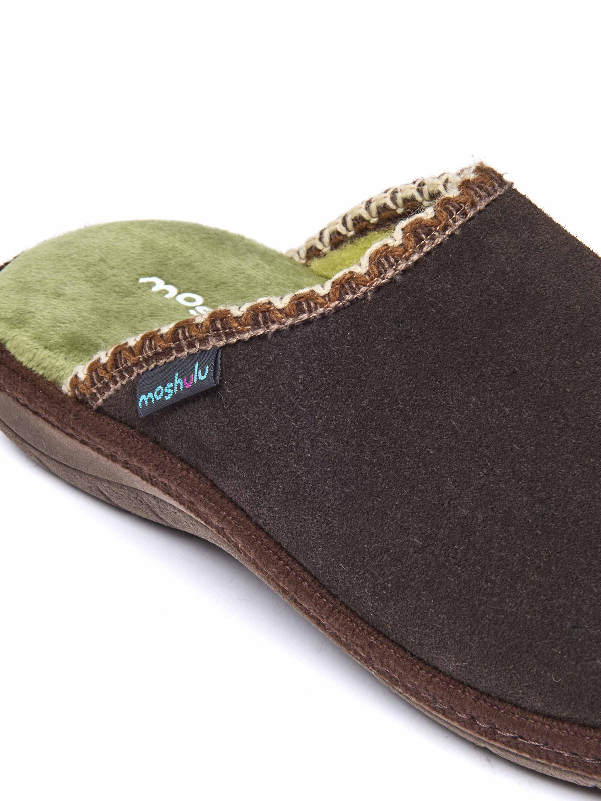 Brown easy entry slippers with colourful trim - TULSI BROWN SUEDE