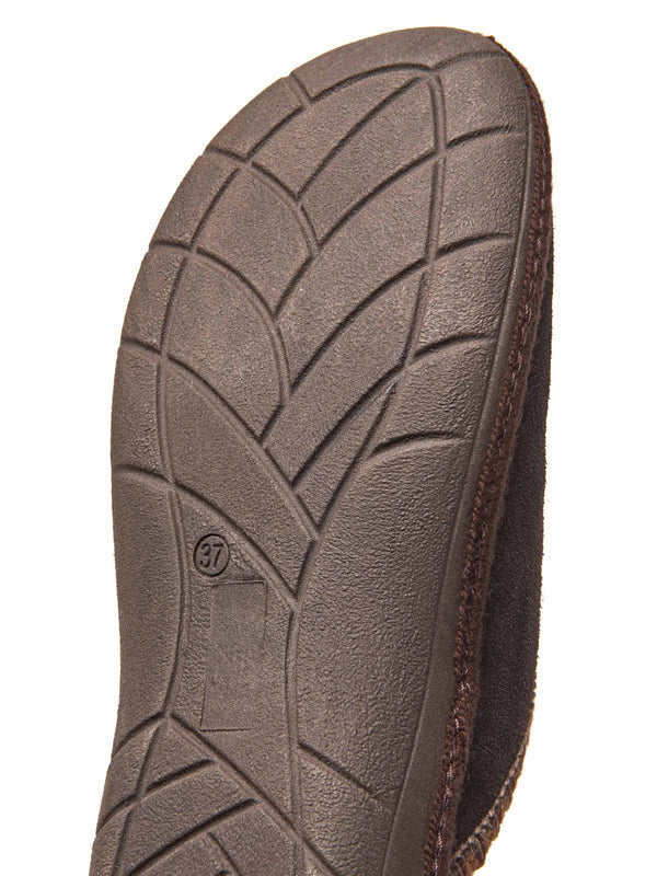 Brown easy entry slippers with colourful trim - TULSI BROWN SUEDE