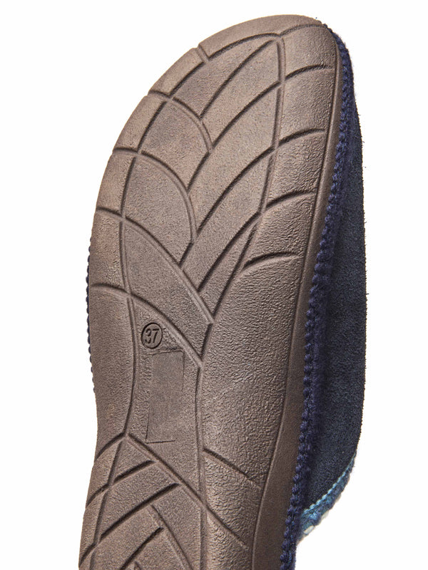 Blue easy entry slippers with colourful trim - TULSI INDIGO SUEDE