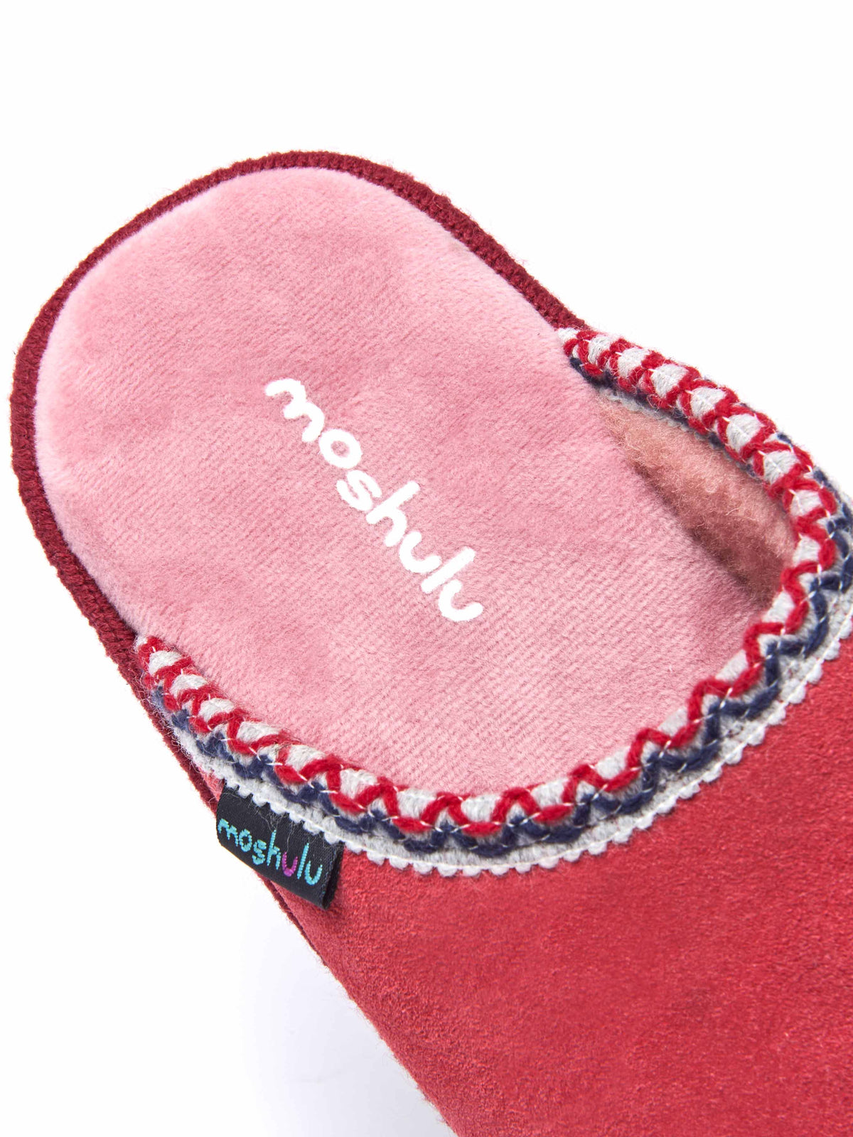 Red easy entry slippers with colourful trim - TULSI RED SUEDE