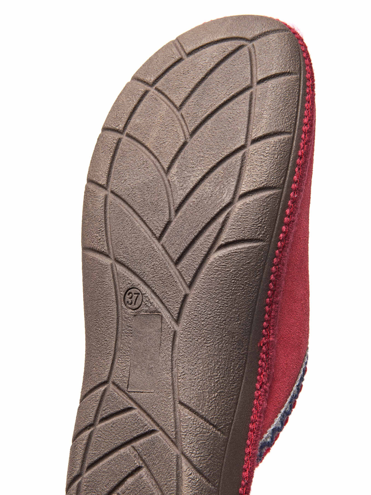 Red easy entry slippers with colourful trim - TULSI RED SUEDE