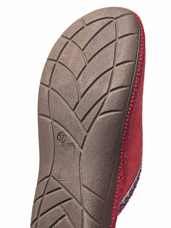 Red easy entry slippers with colourful trim - TULSI RED SUEDE
