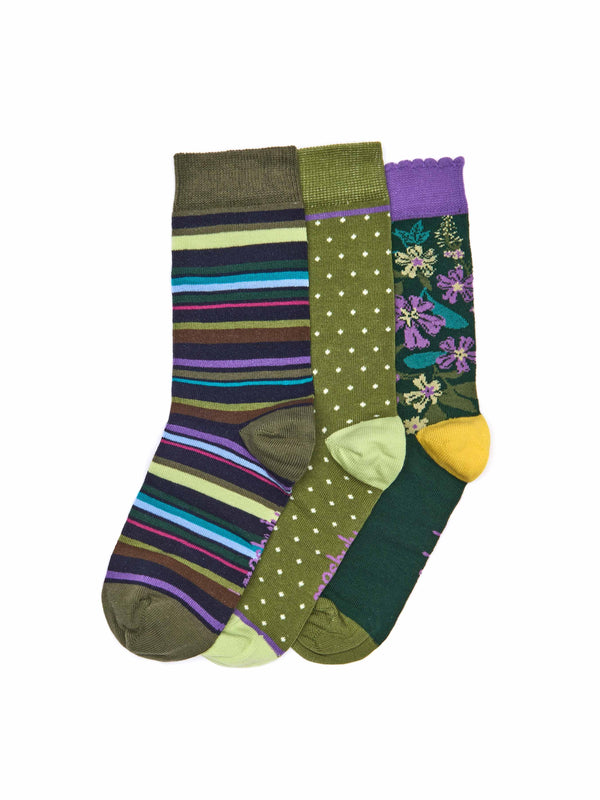 Green patterned ladies sock box - MAHONIA SOCK BOX GREEN MULTI