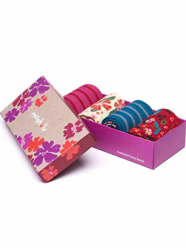 Red patterned ladies sock box - LOBELIA SOCK BOX RED MULTI