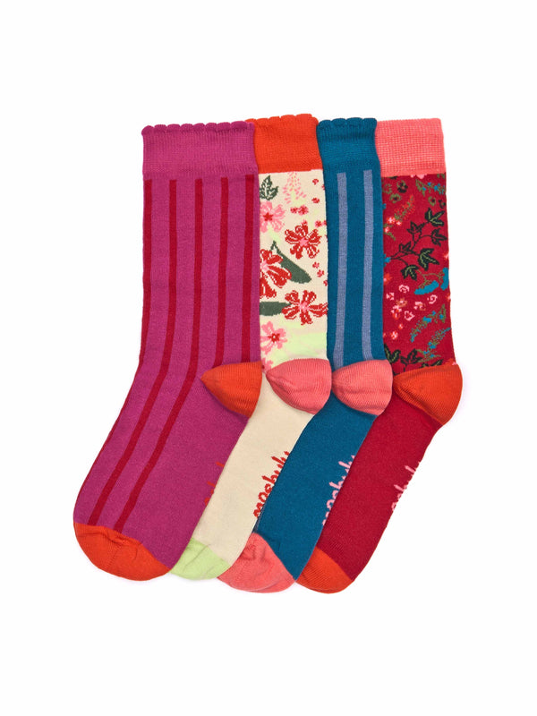 Red patterned ladies sock box - LOBELIA SOCK BOX RED MULTI