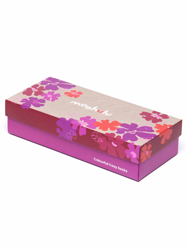 Red patterned ladies sock box - LOBELIA SOCK BOX RED MULTI