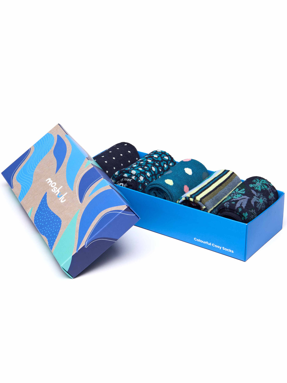 Blue patterned ladies sock box - BASKING SOCK BOX BLUE MULTI