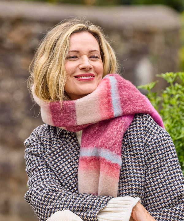 HORNBILL SCARF FUCHSIA PINK STRIPE