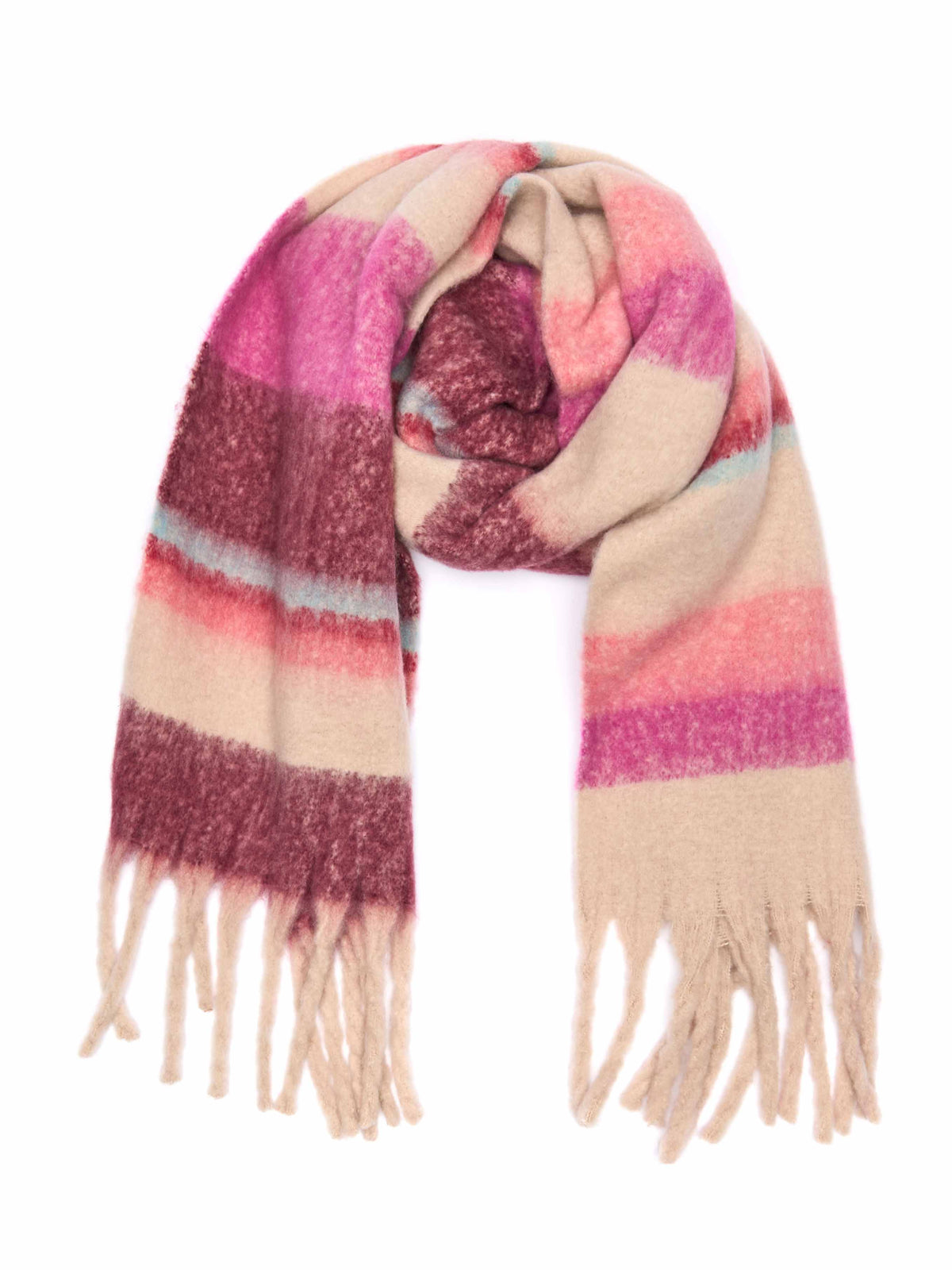 Pink checked oversized scarf - HORNBILL SCARF FUCHSIA PINK STRIPE