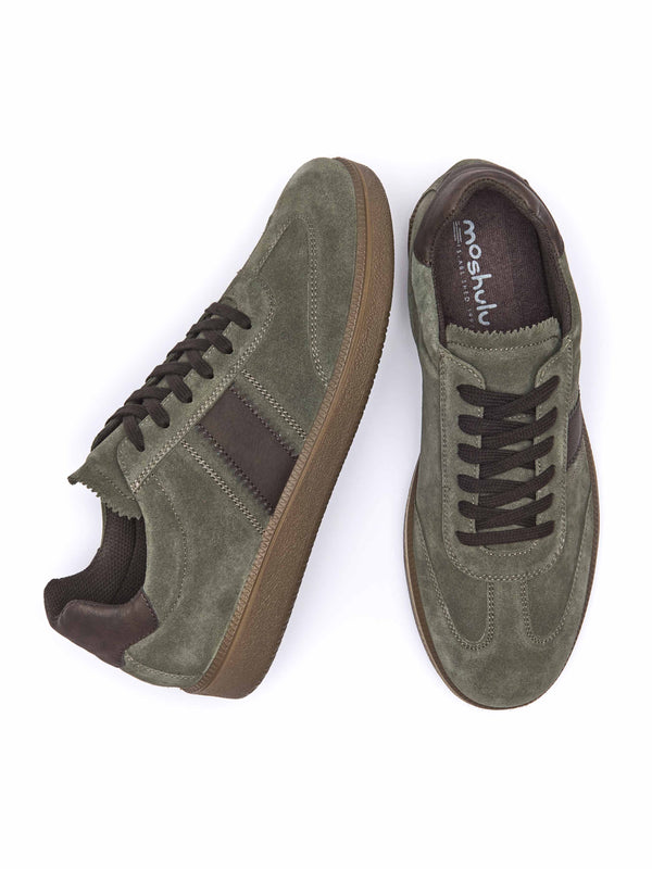 Green men's sports-style trainers - DUDDON OLIVE GREEN SUEDE