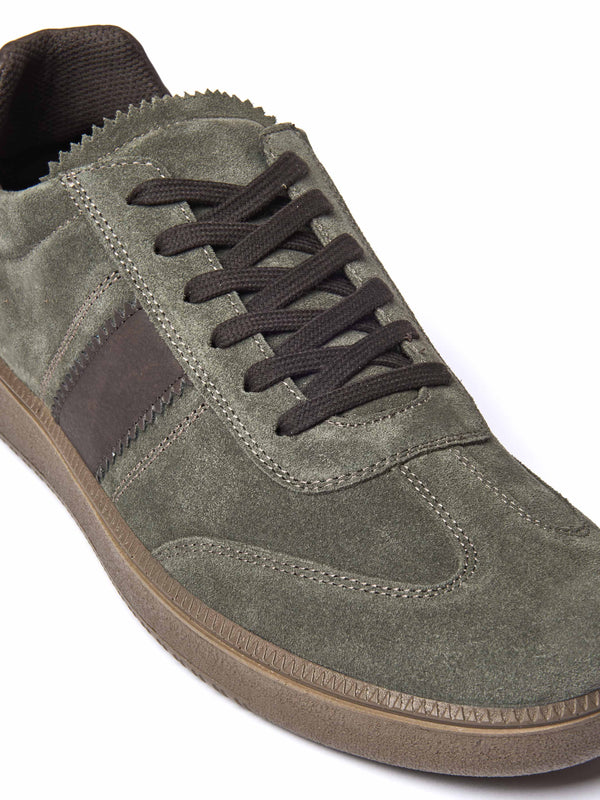 Green men's sports-style trainers - DUDDON OLIVE GREEN SUEDE