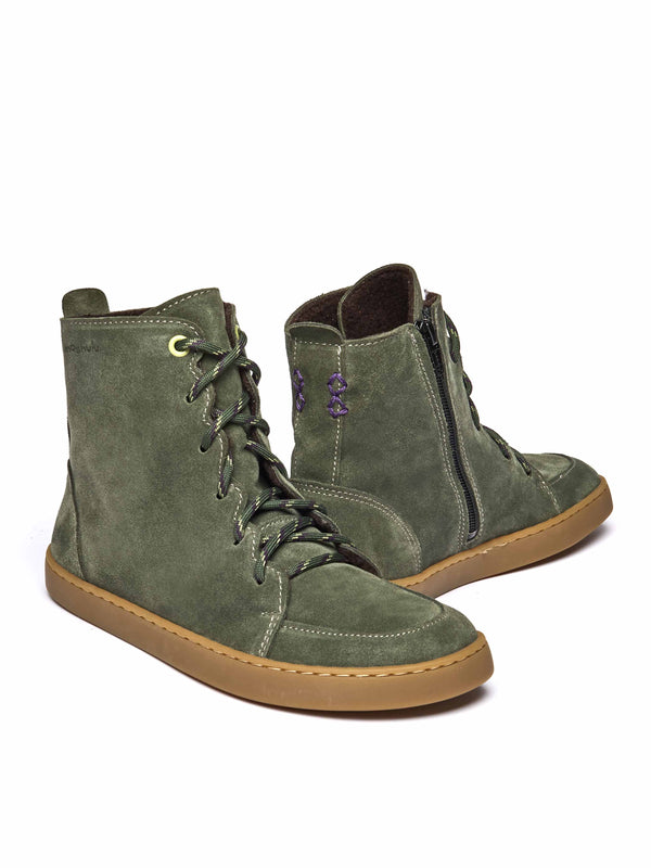 Green flexible warmlined barefoot boots - COOMB OLIVE GREEN SUEDE