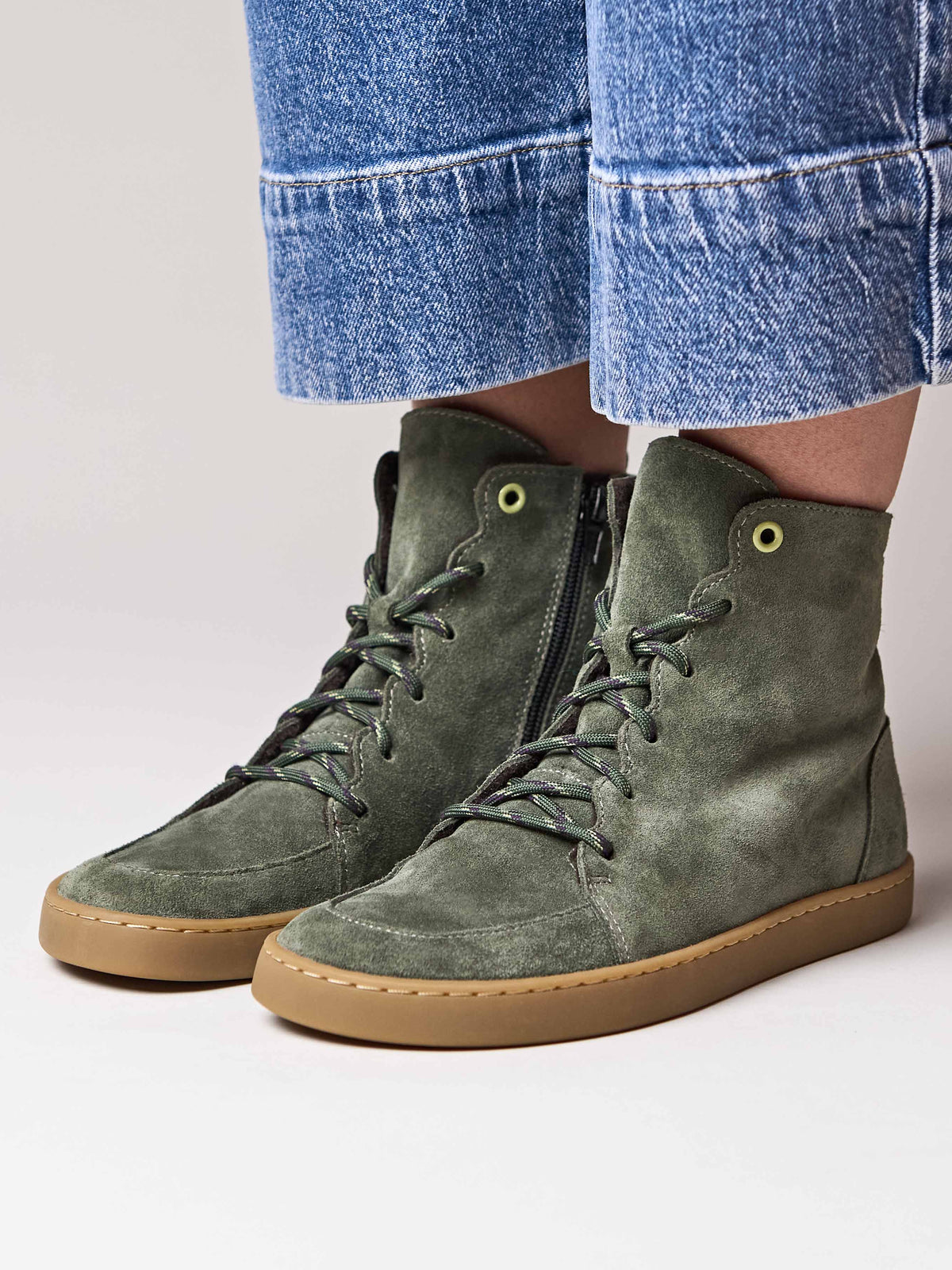 Green flexible warmlined barefoot boots - COOMB OLIVE GREEN SUEDE