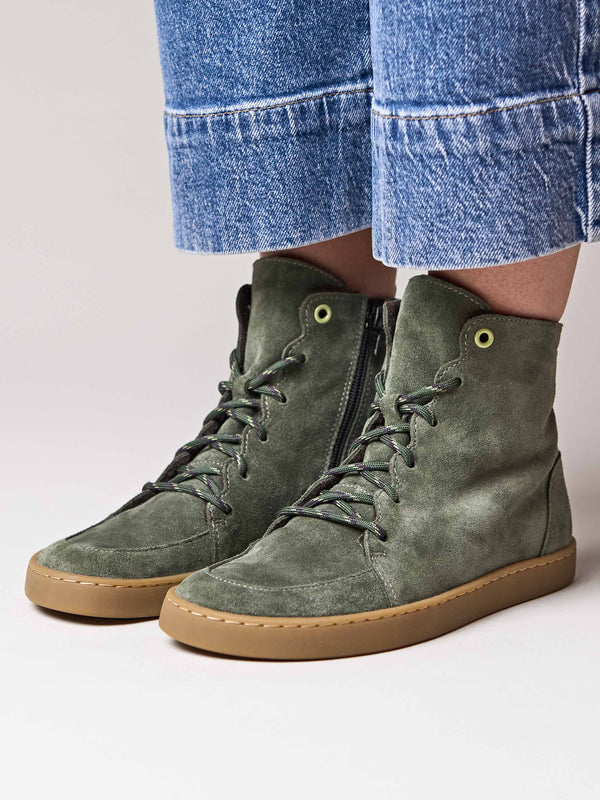 Green flexible warmlined barefoot boots - COOMB OLIVE GREEN SUEDE