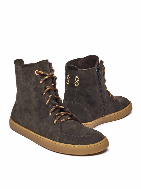 Brown flexible warmlined barefoot boots - COOMB BROWN SUEDE