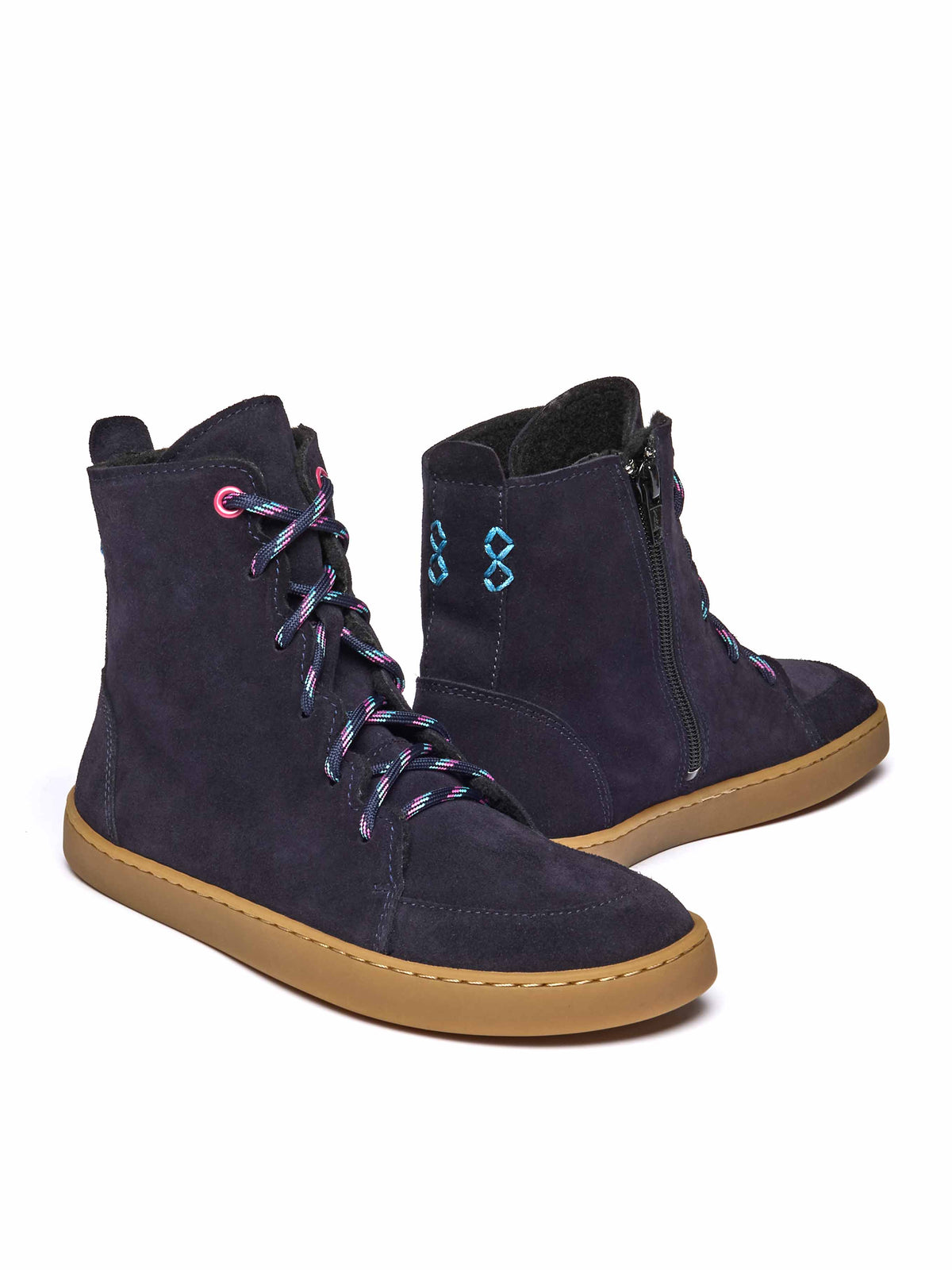 Blue flexible warmlined barefoot boots - COOMB INDIGO SUEDE