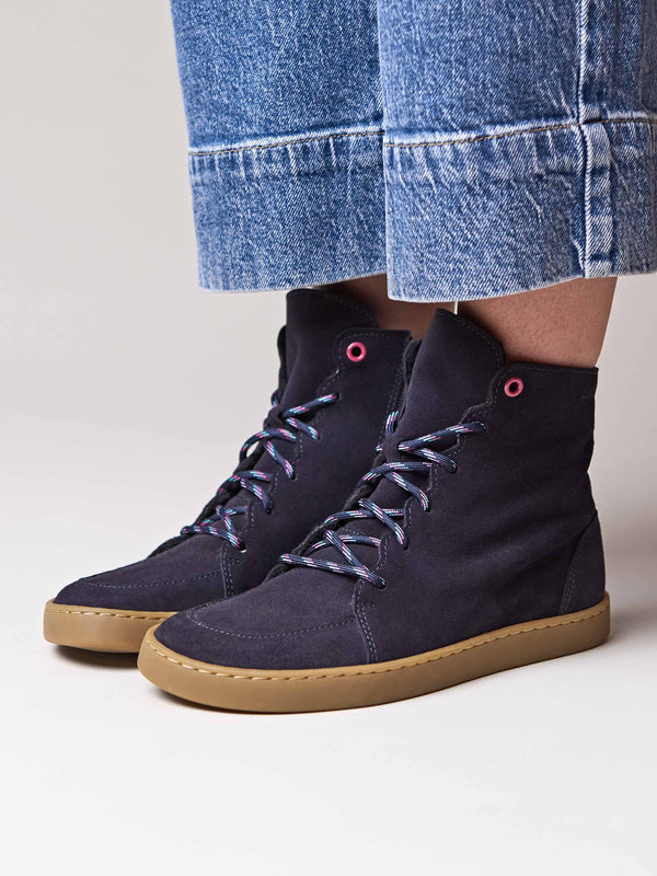 Blue flexible warmlined barefoot boots - COOMB INDIGO SUEDE