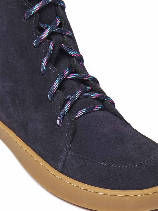 Blue flexible warmlined barefoot boots - COOMB INDIGO SUEDE