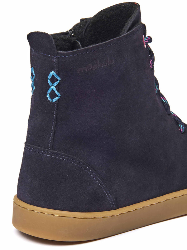 Blue flexible warmlined barefoot boots - COOMB INDIGO SUEDE