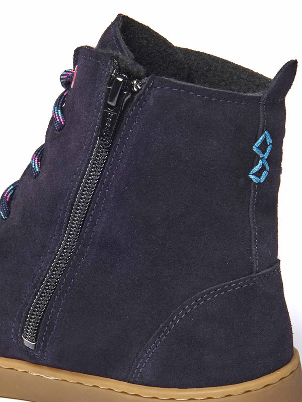 Blue flexible warmlined barefoot boots - COOMB INDIGO SUEDE