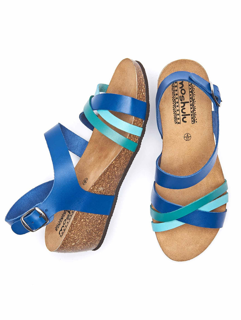 Blue Strappy wedged cork footbed sandals - BRANDY SOUR COBALT BLUE