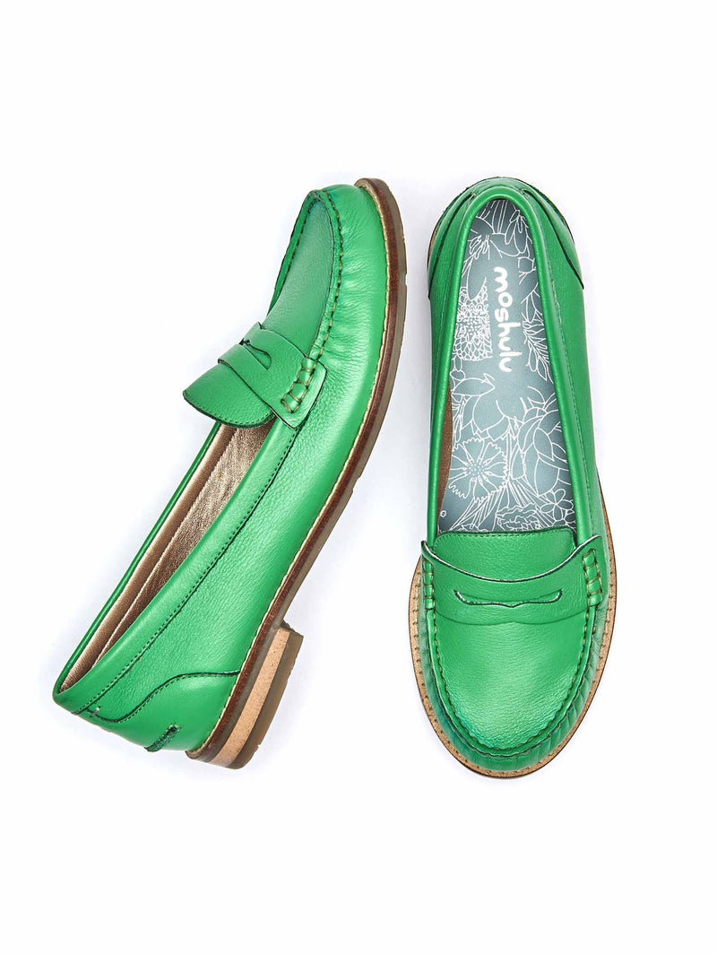 Green classic leather penny loafers - PETREL LEATHER VIBRANT GREEN