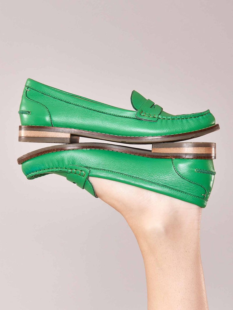 Green classic leather penny loafers - PETREL LEATHER VIBRANT GREEN